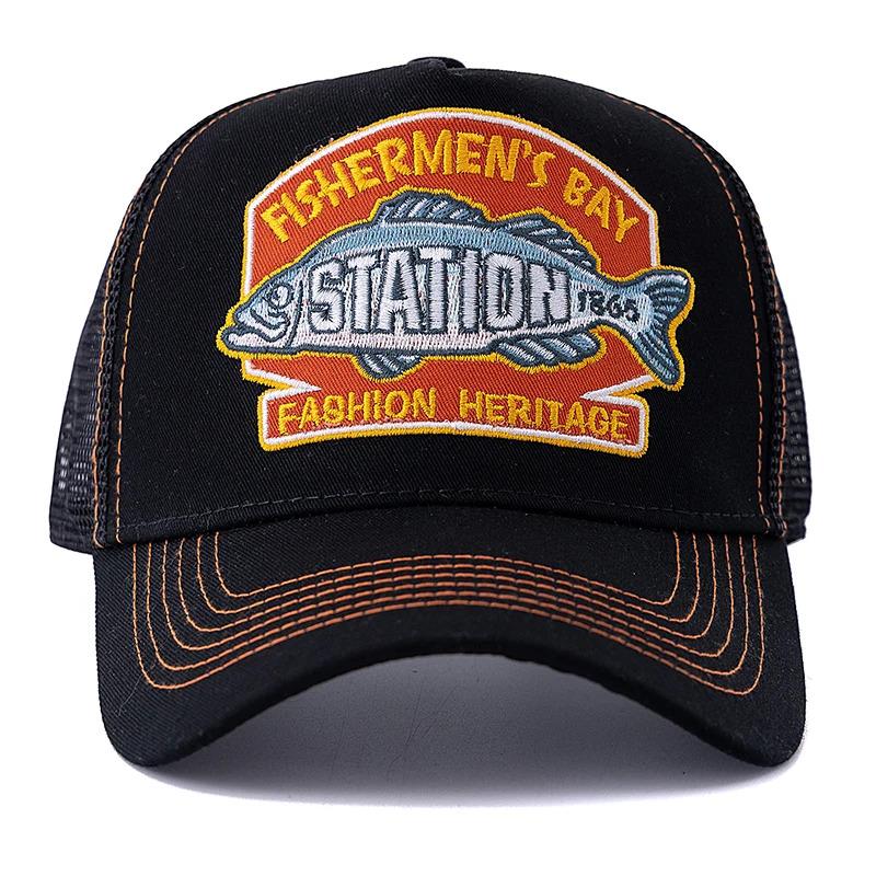 Unisex Summer Fishing Cap Breathable Mesh Trucker Hat Men Women Big Fish Fisherman Embroidered Snapback Hat Outdoor Fishing