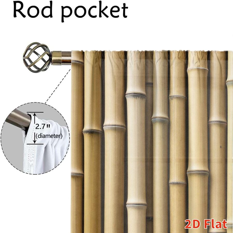 2Pcs Natural Style Bamboo Pattern Sun Blocking Curtains Digital Printed Rod Pocket, Window Treatment For Bedroom Office Kitchen Living Room Study Home Decor