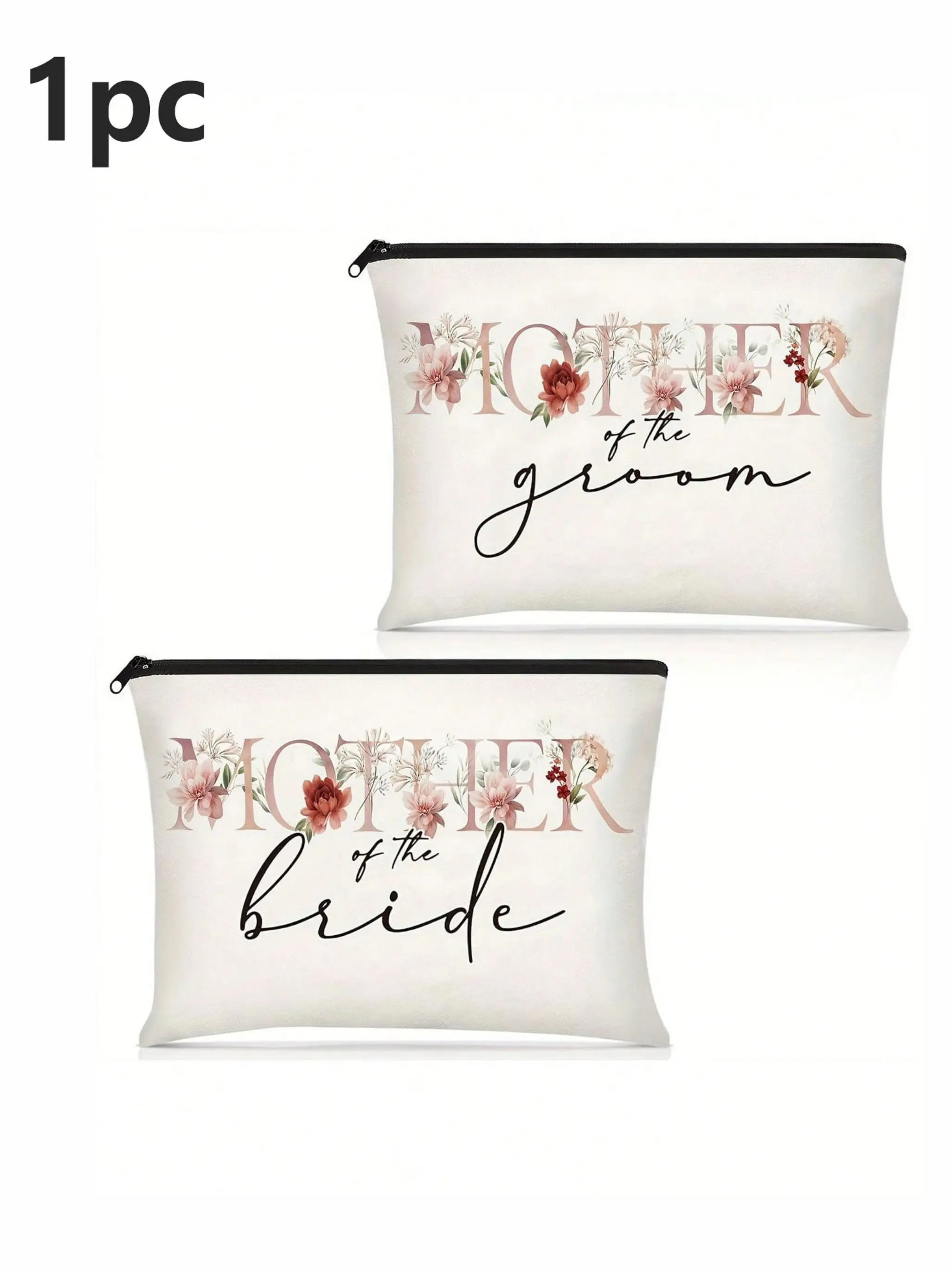 Bride & Groom Mother Makeup Bag, Floral Print Canvas Makeup Bag, Perfect Wedding Gift for Mom and In-Law, Personalized Gift for Bridal Shower