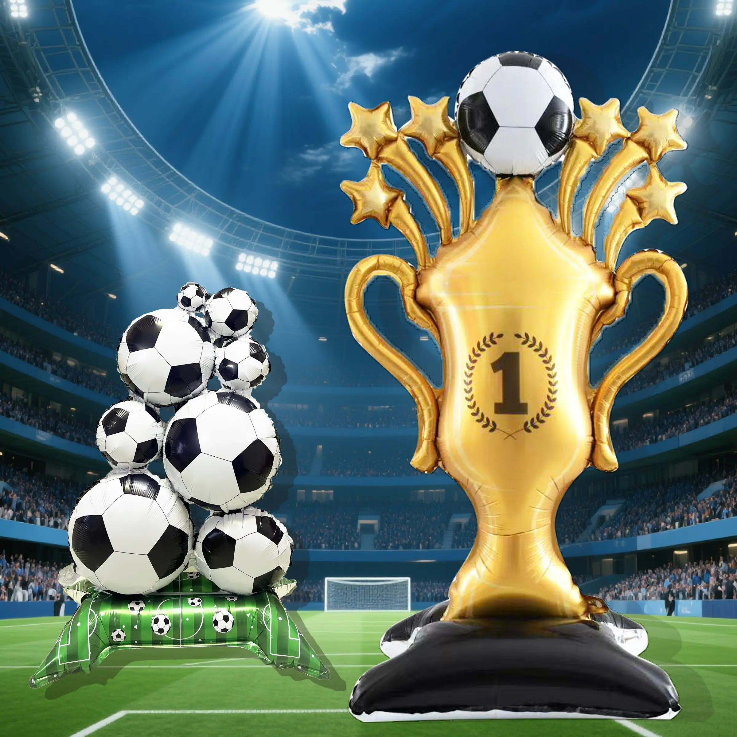 2-Piece Football Party Decor Set, Birthday Decorations, Star Trophy, Aluminum Foil Balloon and Soccer Balloons, Ideal for Birthday Parties and Championship Celebrations