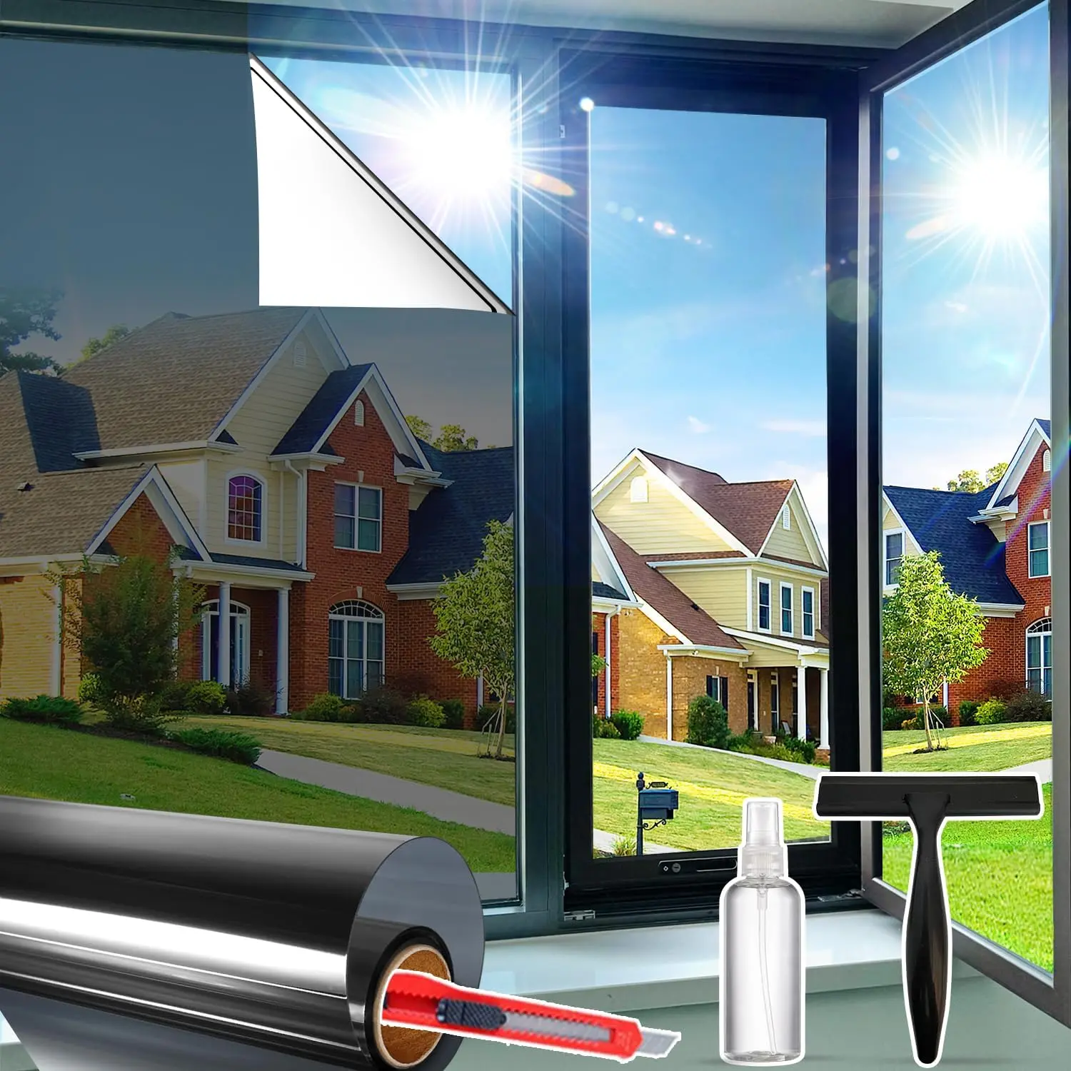 Window Privacy Film One Way Daytime Privacy Static Cling Sun Blocking Anti UV Window Tint for Home and Office, Tinted Black, 29.5 inch X 78.7 inch