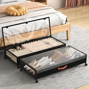Under Bed Storage Containers with Wheels Large Underbed Storage Drawers for Shoes Blankets Clothes Toys Organization for College Dorms Bedrooms Nursery Black 2 Pack 7.5in Height (36"x16.6"x7.48")