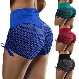 2024 European and American Amazon Spring/Summer New Elastic Jacquard Pants Spliced Slim Fit Yoga Sports Bottom Shorts for Women