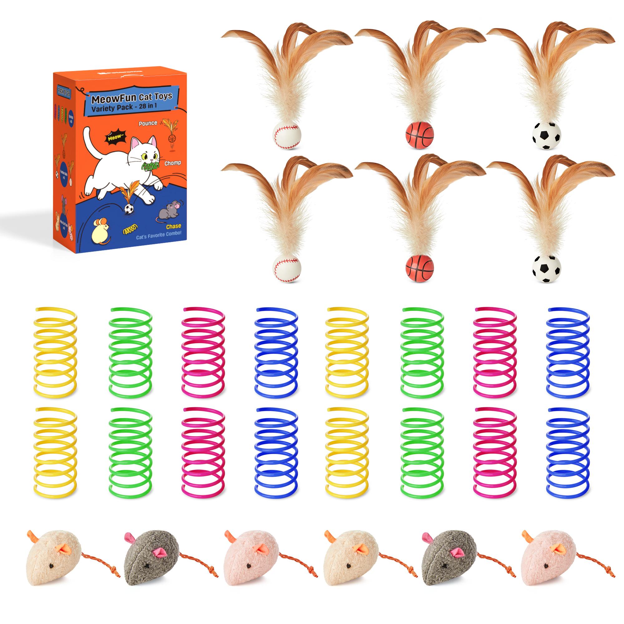 Cat Toys Pack for Indoor Cats, 28PCS Interactive Kitten Accessories with Feather Balls, Mice, Colorful Springs – Starter Kitten Toy Stuff Set, Bored Kitty Must-Have Supplies
