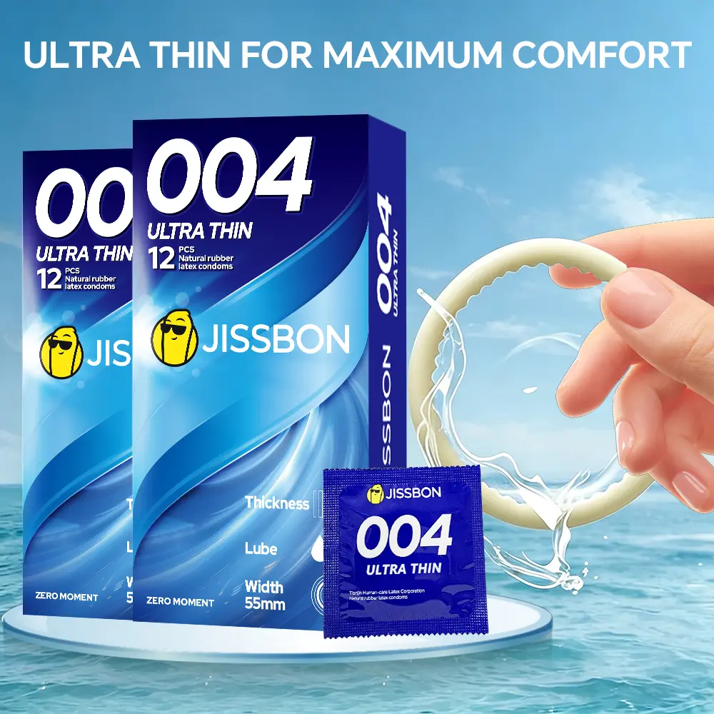 Jissbon  condoms for men  Ultra Thin 0.04mm Condoms | 55mm Comfort Size, 12 Pieces