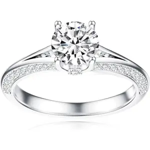 925 Sterling Silver 1 ct Round Cut Lab-Created Double-Color Moissanite Ring for Women, Non-Natural Crystal Engagement or Wedding Anniversary Ring