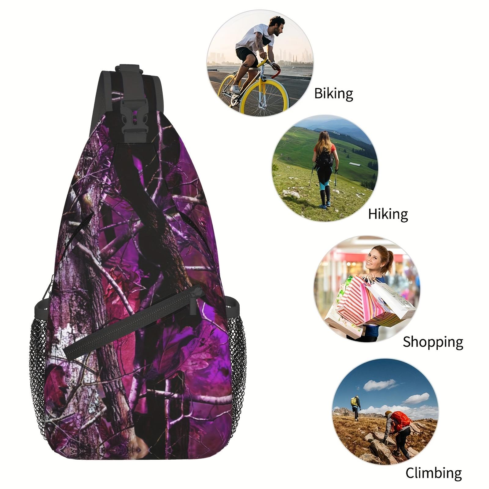 Crossbody Chest  Hiking Purple Camouflage Leaves Shoulder  Folding Large Capacity Fashion Durable Can Be Used For Shopping, Work, Leisure Travel Beach  Fishing  Travel Accessories Must Have  For School Back Christmas Gifts bag backpack