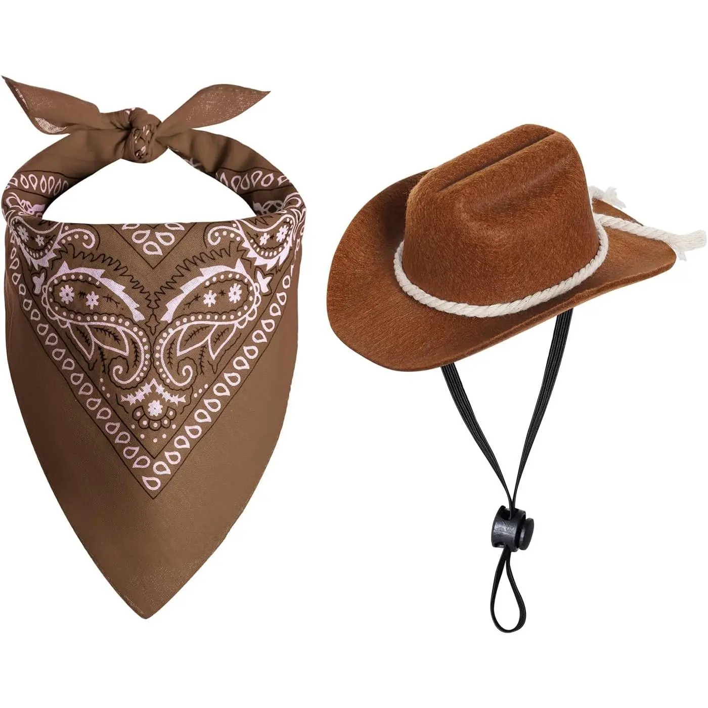 Dog Cowboy Hat Dog Cowboy Costume for Small Pet Dogs Cat Cowboy Hat with Bandana Scarf Set Party Accessories (Brown)