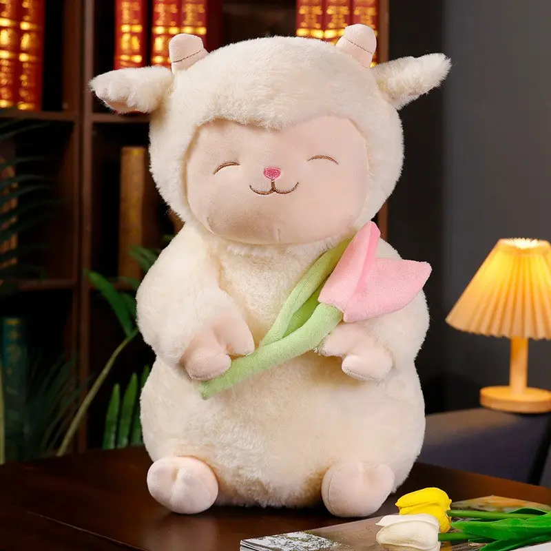 Cute Tulip Lamb Plush Toy, Soft Stuffed Animal Doll, Floral Design Decoration, Perfect Gift for Kids & Home Decor