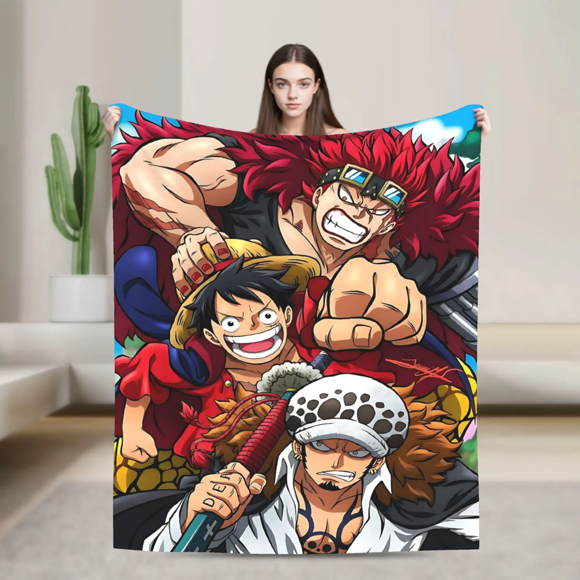 One Piece Worst Generation Trio Luffy Law Flannel Throw Blanket