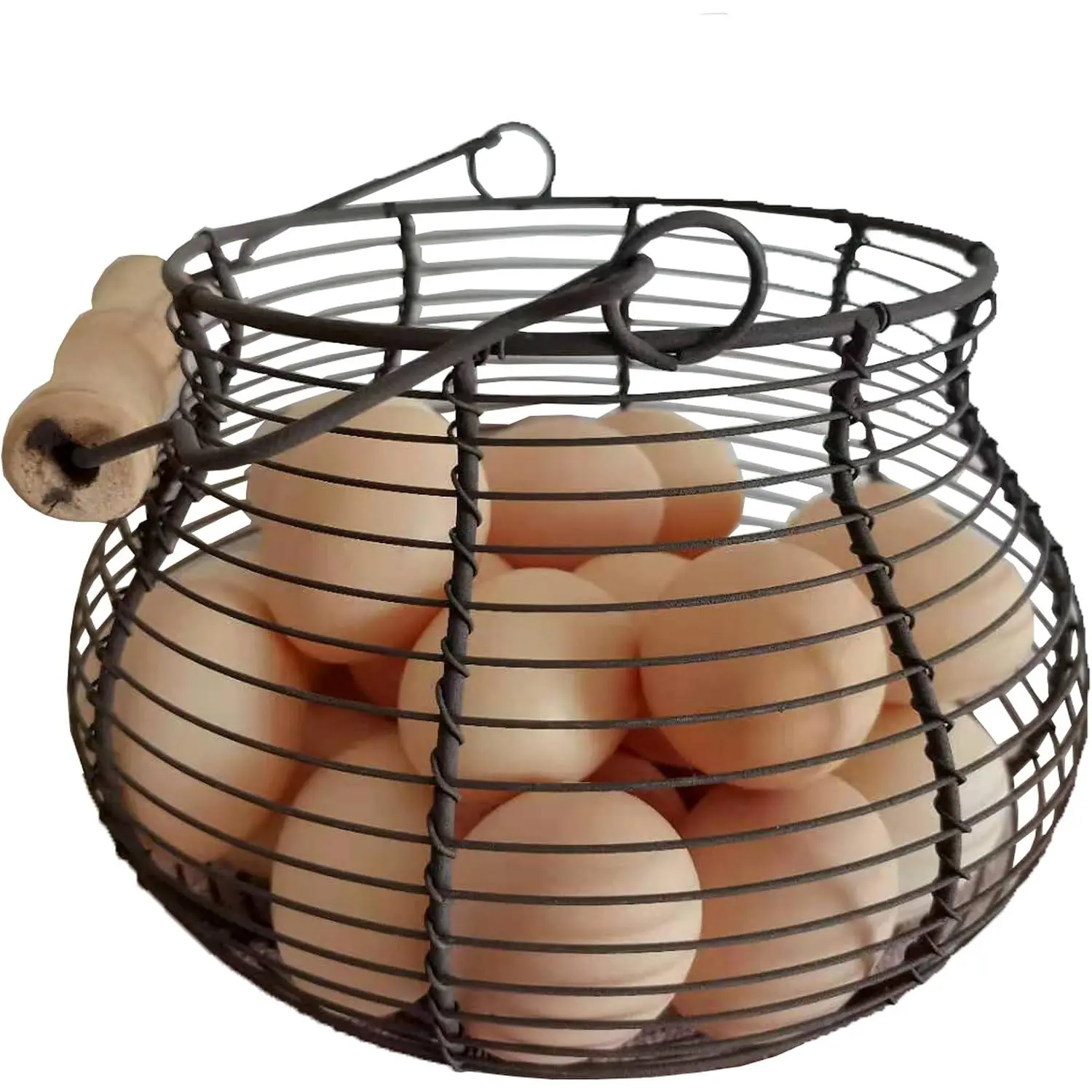 Farmhouse Wire Egg Basket with Carry Handle, Rustic Metal Storage Basket for Collecting Fresh Eggs