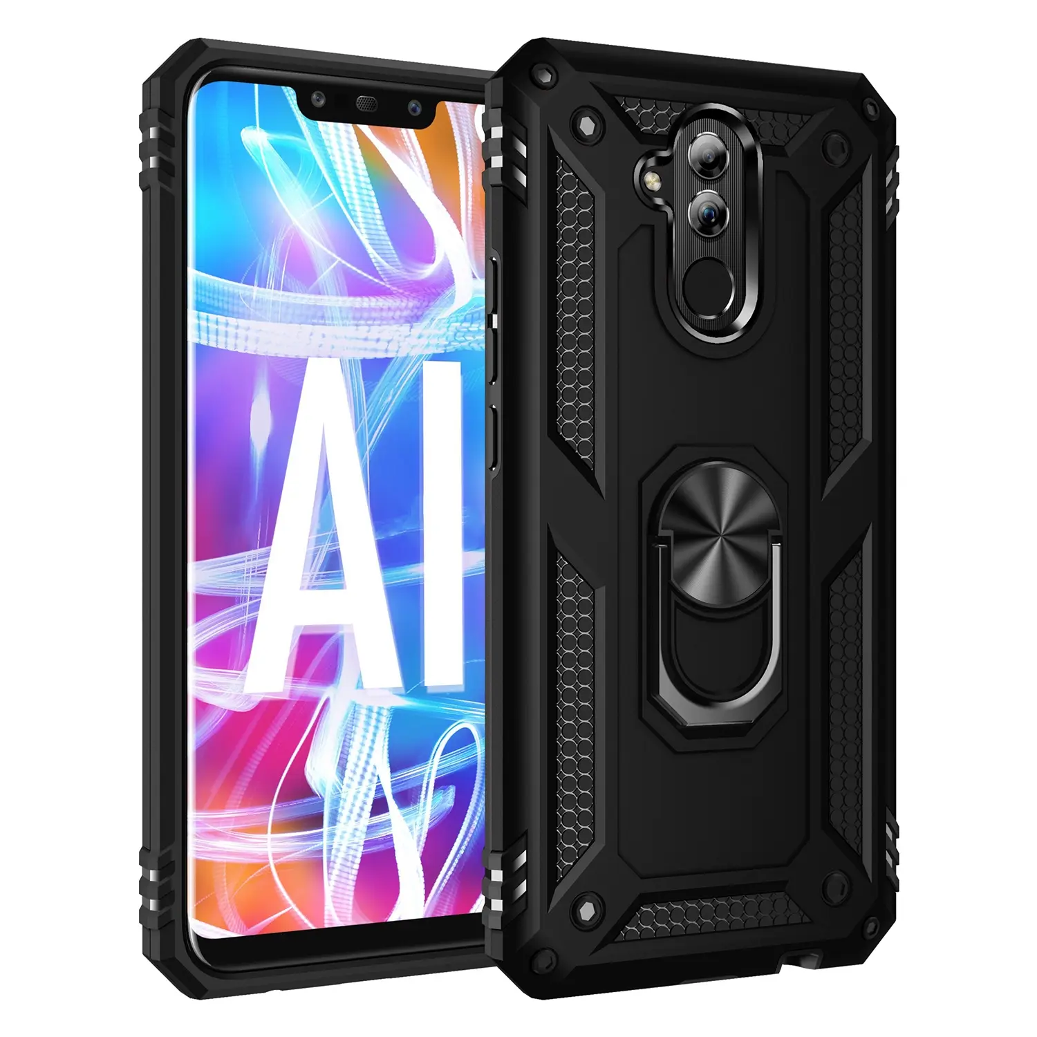 Huawei Mate 20 Lite Phone Case, Durable Shockproof Dual Layer, 360° Rotatable Magnetic Ring Stand, Full Coverage Protective Cover