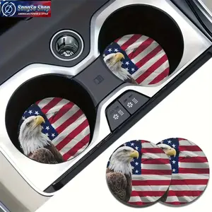 2pcs/4pcs Patriotic American Flag Plastic Car Coasters, Bald Eagle Silicone Cup Holder Inserts, Non-Slip Absorbent Vehicle Interior Accessories, Universal Fit Drink Mats for Cars (4Pcs(Only  More))