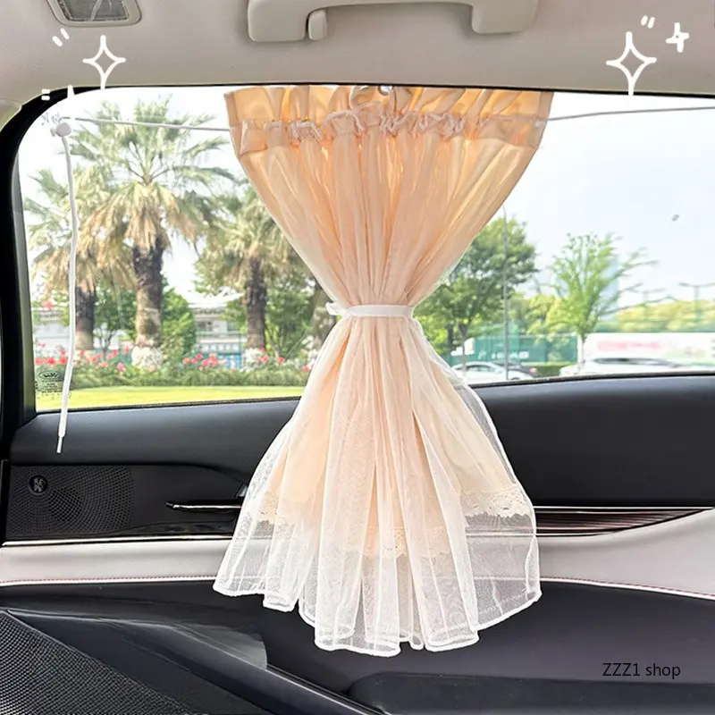 Car Side Window Sunshade - Nylon Fabric Double Curtains with Breathable Lace Suction Cups, UV Protection Heat Insulation Light Blocker, Baby Backseat Infant Accessory for Family Road Trips Daily Commute