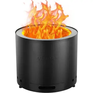 VEVOR Smokeless Fire Pit Stove Bonfire, H: 17 inx Dia: 28 in, Wood Burning Fireplaces with Removable Ash Pan, SUS430 Stainless Steel Inner Portable Outdoor Firepit, for Outdoor Patio Camping, Black