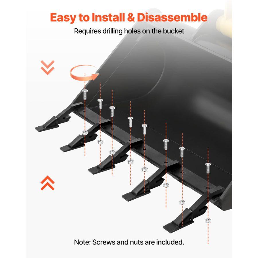 VEVOR Bucket Tooth Bar, 46 in Heavy Duty 5 Teeth Tractor Bucket Bar for Loader Tractor Loader Skidsteer, 4560 lbs Load Capacity, Bolt On Teeth Bars for Buckets Protection Efficient Soil Excavation