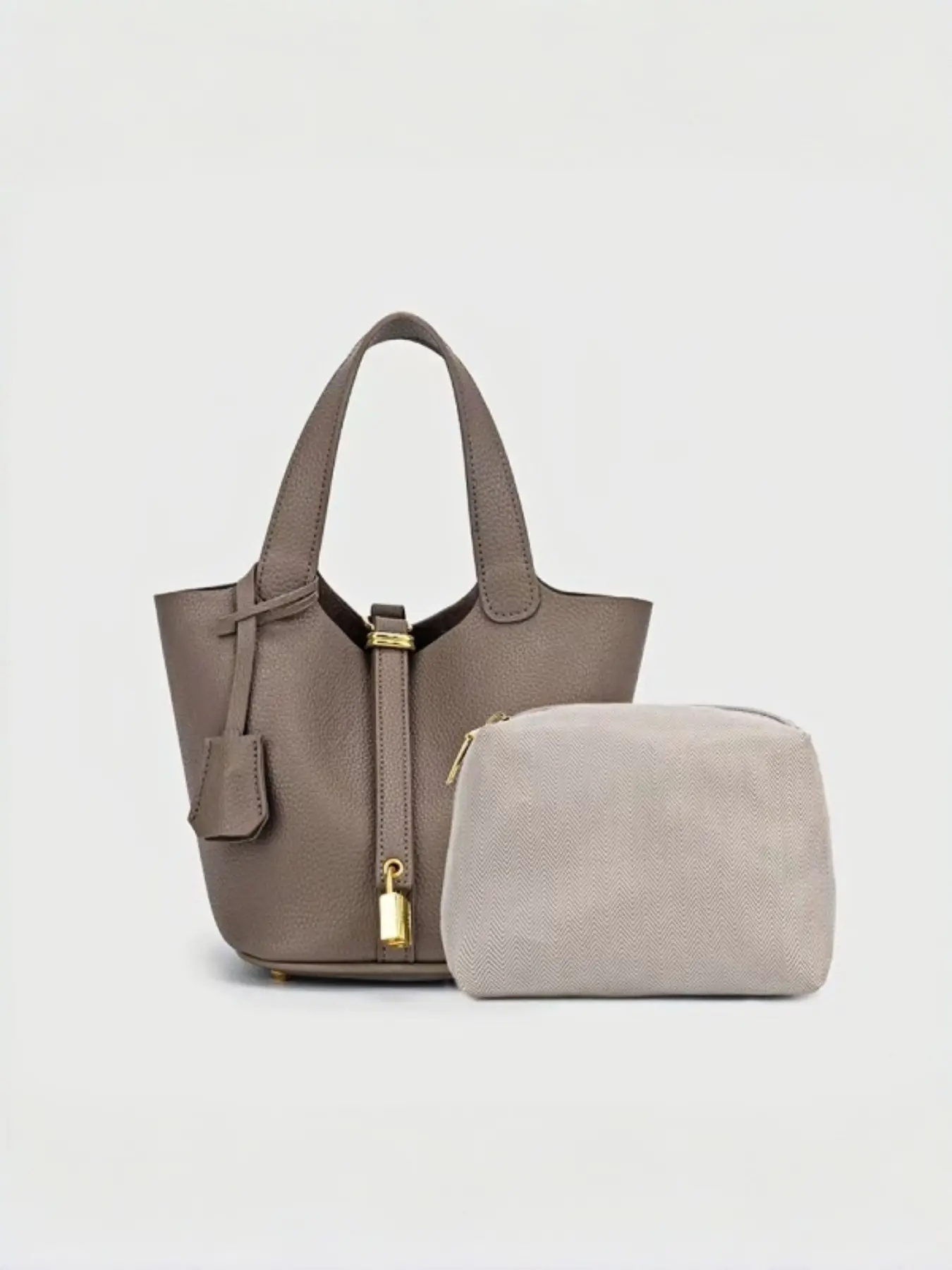 Elegant Lock Buckle Basket Bag, First Layer Cowhide Bucket Bag, Commuter Handbag, Large Capacity Maternity Bag, Stylish and Practical, Casual Commuter Bag
