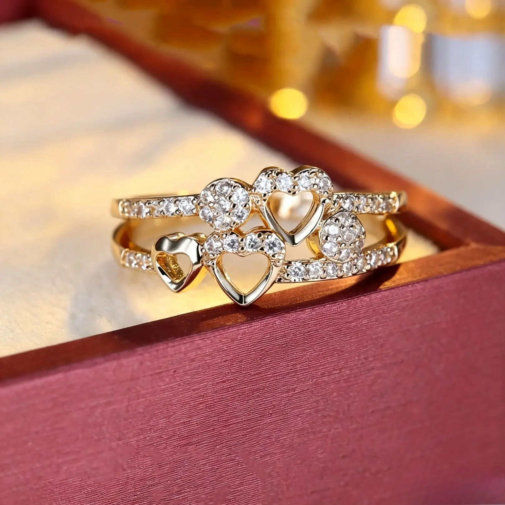 Mother's Day Gift, Women's Rhinestone Decorated Heart Design Ring, Fashion Promise Ring, Fashion Heart Jewelry for Engagement & Wedding Anniversary Gift, Beautiful Rings