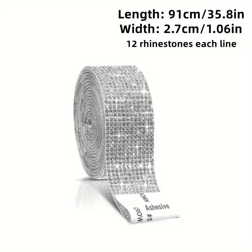 White Sparkling Rhinestone Sticker Roll, 2mm Crystal Gemstone Tape for DIY Crafts, Wedding, Car, Phone Decoration - Multiple Sizes