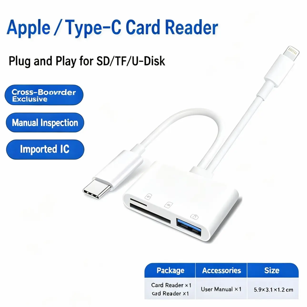 5-In-1 SD/TF Card Reader, USB Adapter, 100MB/s Data Transfer, OTG Photo/video Viewer, Multi-Port USB-A High-Speed Tool for Camera, Drone, HDD
