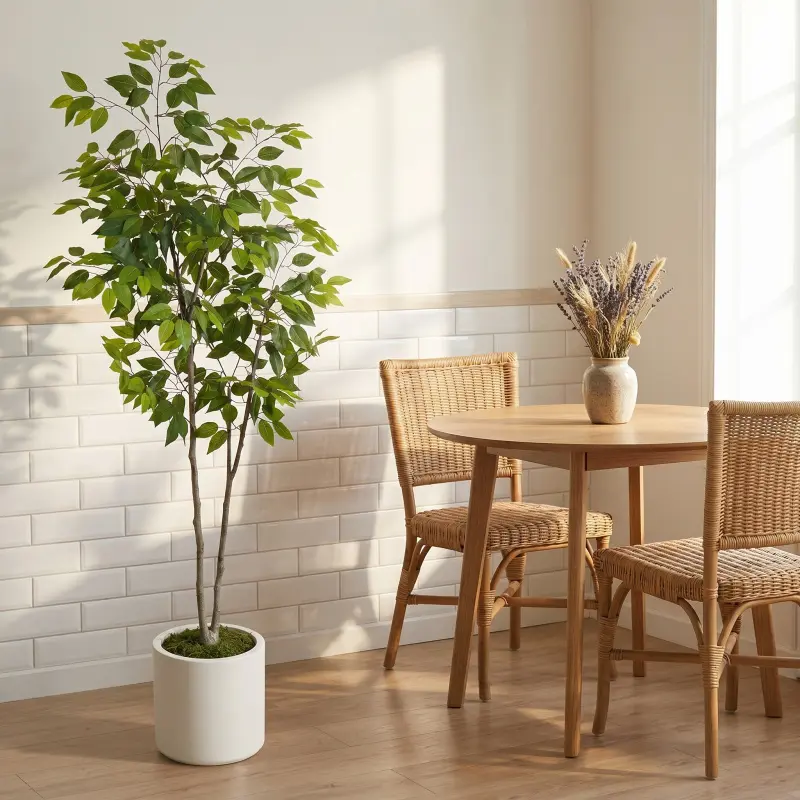 6FT/180cm Lush Double Trunk Realistic Faux Ficus Tree, Low Maintenance Artificial Plant for Living Room Indoor Floor Decor, Decorative Houseplant