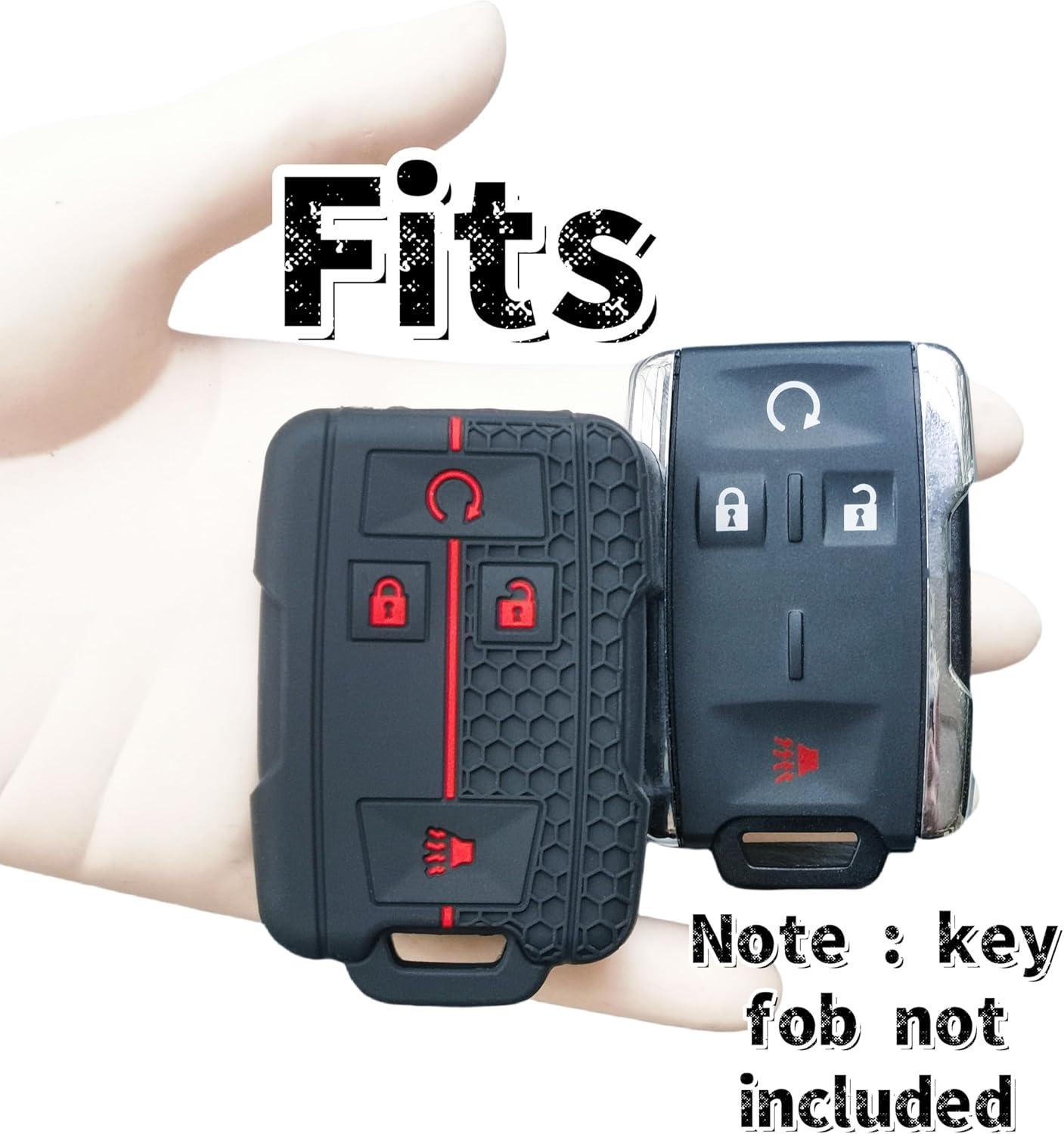BASIC SUPPLY 2Pcs 4 Buttons Silicone Smart Key Fob Cover for 2014-2019 GMC Canyon Sierra Yukon Chevrolet Chevy Colorado Silverado Suburban Tahoe (Black with Red/White)