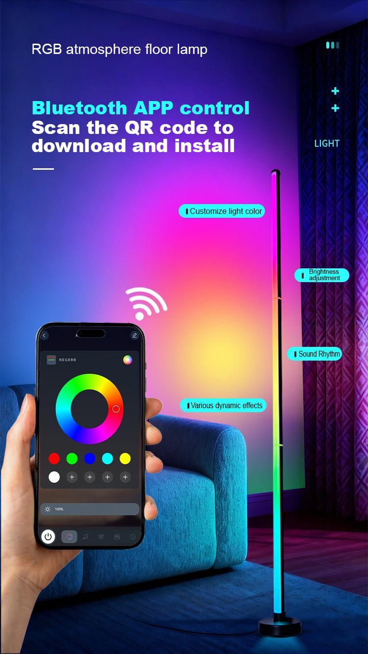 RGB LED Floor Lamp with Remote & App Control, USB Powered Smart Standing Lamp, Color Changing Ambient Light for Living Room Bedroom Home Decor