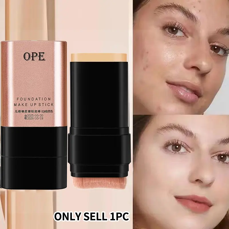 Foundation Stick Concealer Brush Included, Smooth Texture High Saturation Waterproof Sweatproof Long-Lasting Makeup Base, Complexion Perfecting, Flawless Foundation, Brightening, Lightweight, Longwearing Waterproof Makeup