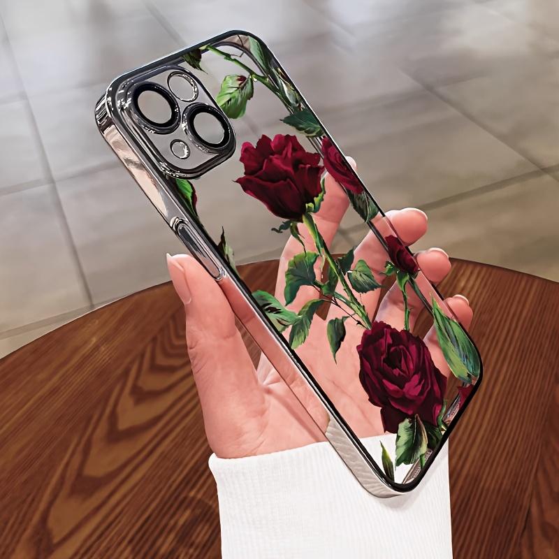 Flaming Rose Pattern Mobile Phone Protective Shell - Full Lens Protection, Anti-Scratch, Anti-Fingerprint, Compatible with iPhone X, XS, 11, 12, 13, 14, 15, 16 Pro Max/Plus, Shockproof Non-Slip Classic Hybrid Casing Protector Screen Protector