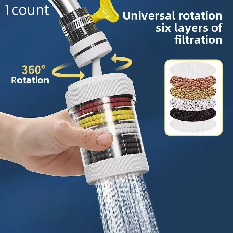 6 Layer Water Filter Faucet Purifier with 360° Rotation, Universal Kitchen and Bathroom Tap Water Filtration System, Water Filter for Sink Faucet, Home Water Filter