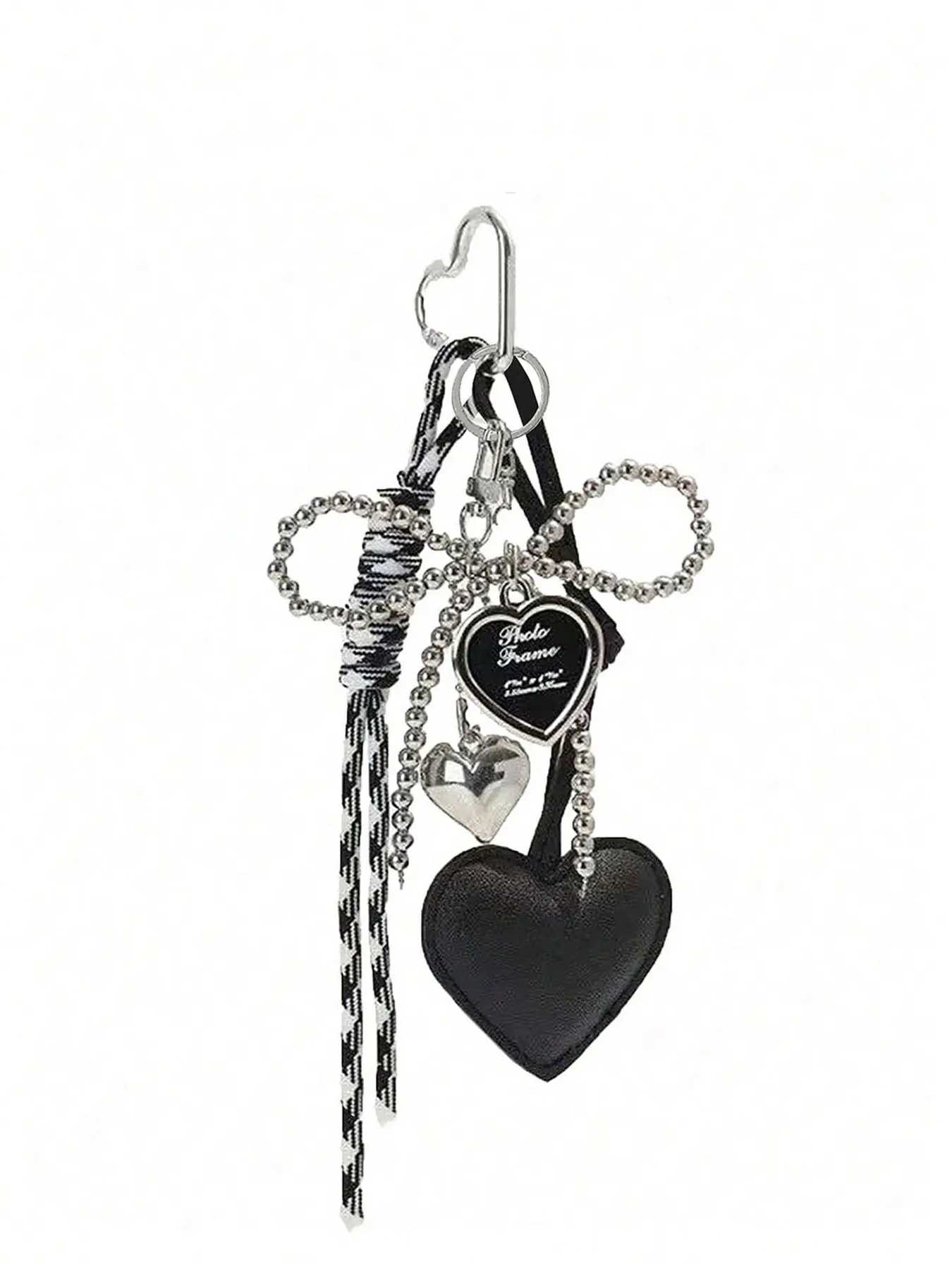 Y2K Gothic Charm Keychain, Silver Bead Chain Braided Rope Pendant, Retro Multi Heart Metal Tag Handbag Accessories, Backpack Car Keyring Women's Gift, Suitable for Wearing on Bags, Women's Bags