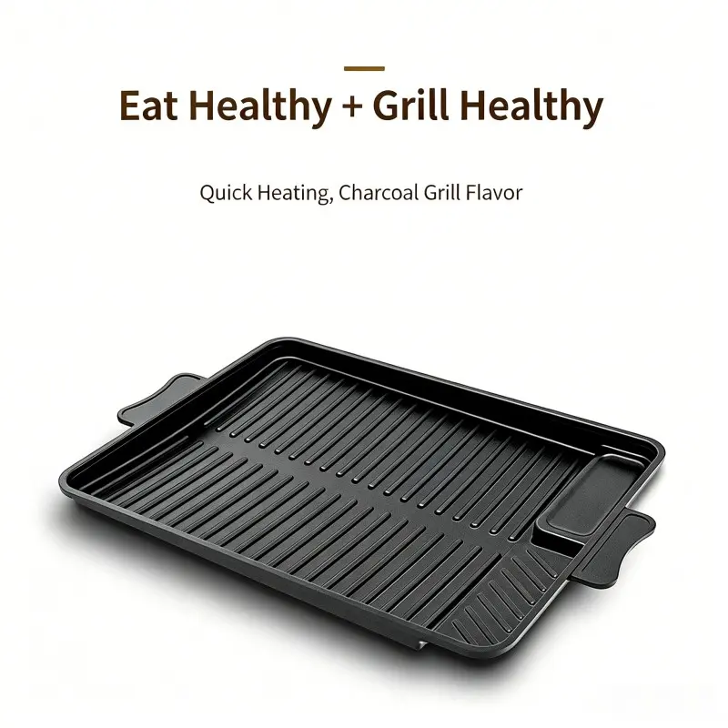 Portable Gas Grill Meat Tray, Rectangular Non-Stick BBQ Pan, Home Camping Commercial Use, Multi-Functional Iron Board Grilling Tray