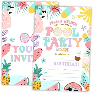 Pool Party Birthday Invitations, 20 Invite Cards with Envelopes, Summer Style Double-Sided Fill-In Invite Cards For Birthday Party, Boys, Girls, Kids, Teen D03