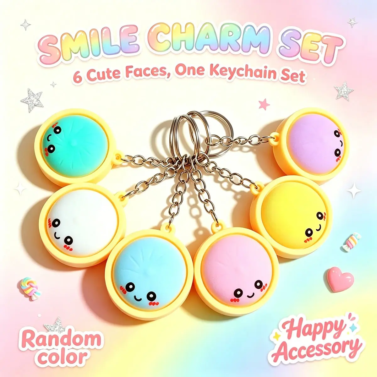 Cute style baozi keychain, colorful smiling face ornament, party gift accessories