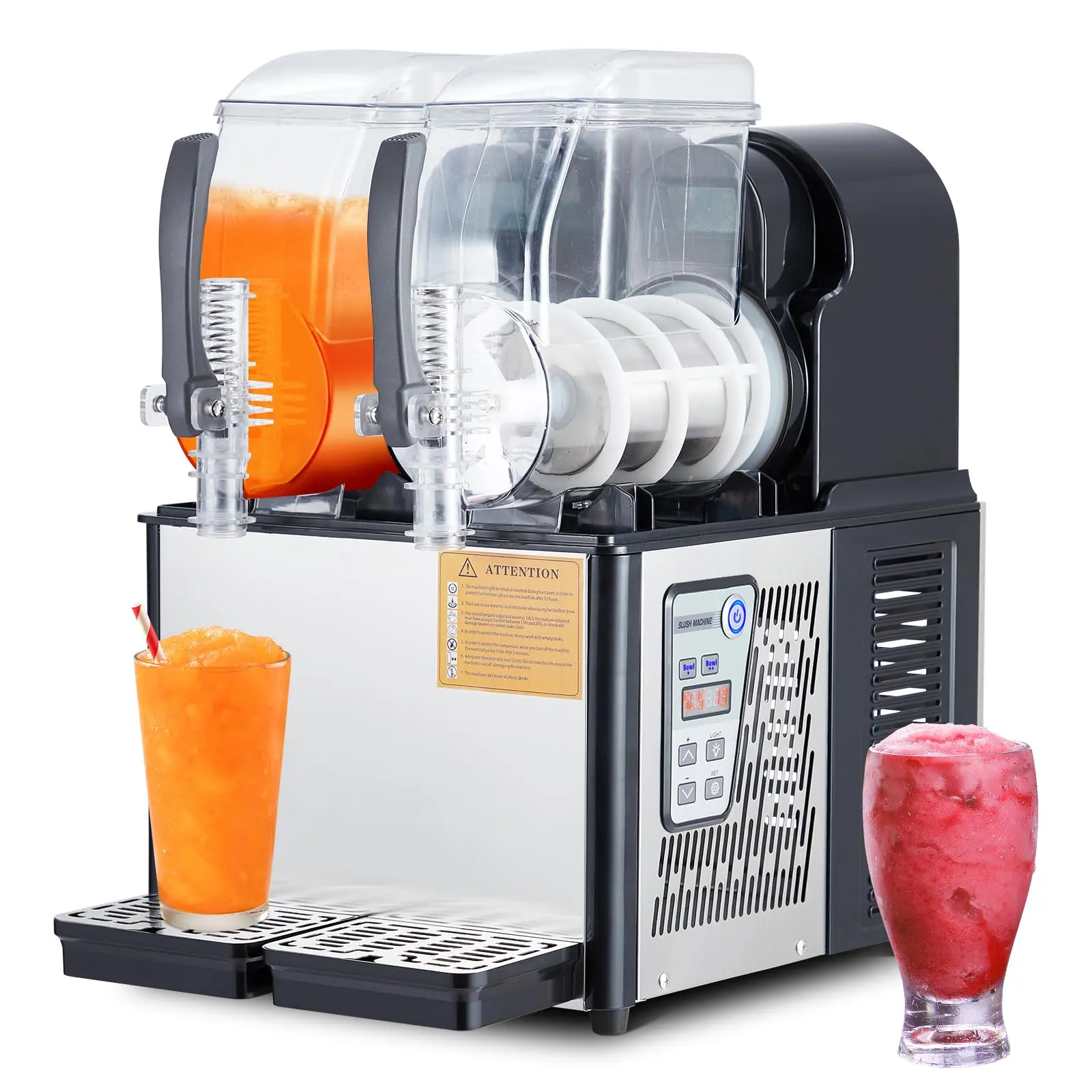 Garvee Commercial Dual-Tank Slushie Machine, 2×4L 7.2L Total Capacity Stainless Steel Frozen Drink Margarita Maker, 370W High-Speed Self-Cleaning Beverage Dispenser