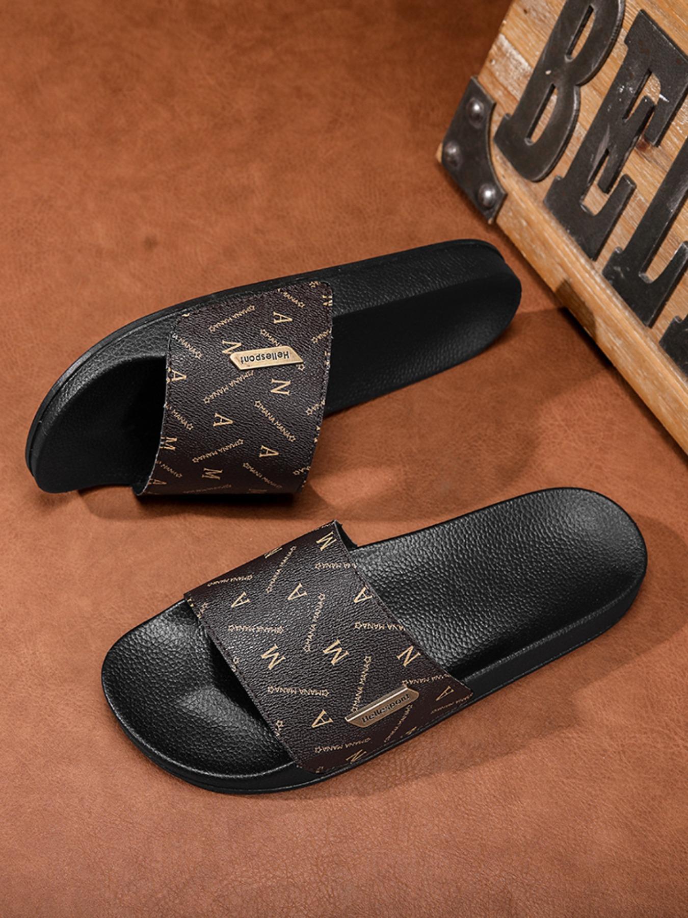 Men's Letter Pattern Slide Sandals, Casual Comfortable Non-slip Slippers for Beach, Lightweight Outdoor Slippers for Pool, Gym & Travel, Boy, Casual Soft Slippers