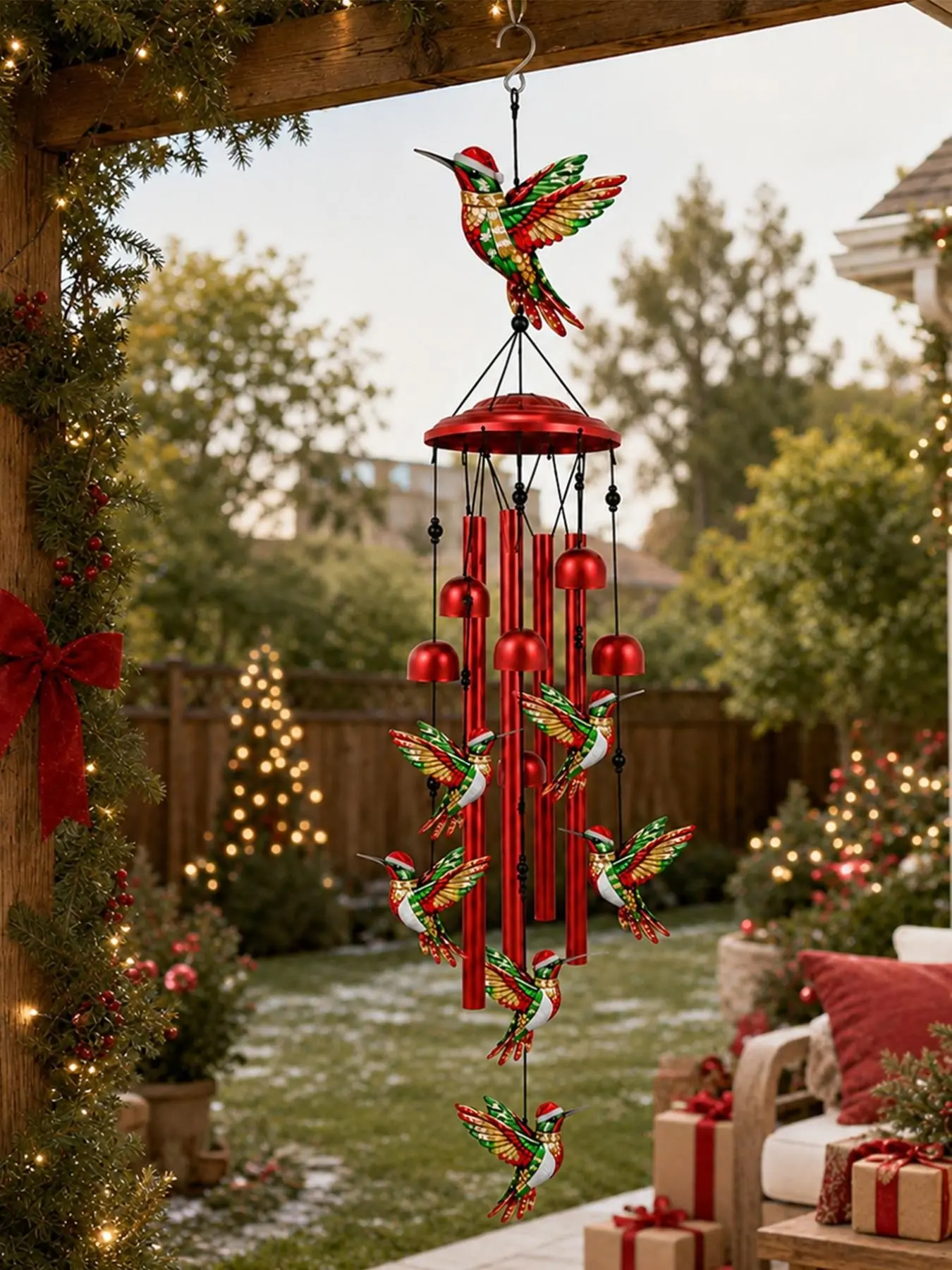 Christmas Wind Chimes, Metal Outdoor Decorative Wind Chimes, Waterproof Hanging Chimes for Gardens, Patios, Porches, 36-Inch Aluminum Sunflower
