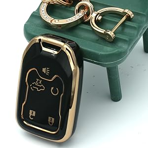 Key Fob Cover Compatible with Chevy Chevrolet Suburban Tahoe GMC Terrain Yukon Yukon XL Smart 6 Buttons TPU Remote Keyless Key Fob Case Protection Shell Accessories Blue with Metal Keychain