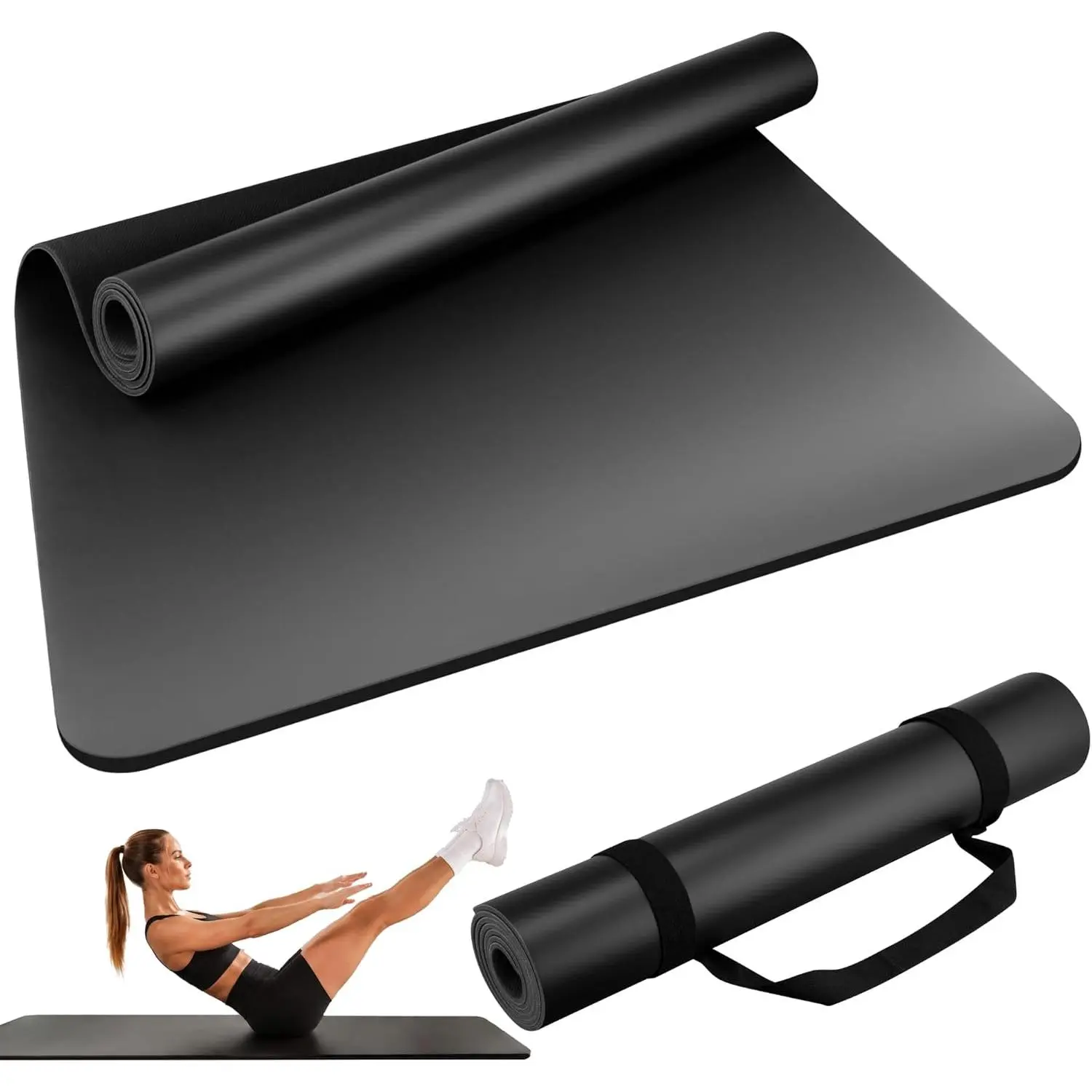 Professional PU &  Rubber Yoga Mat – Non Slip 5mm Thick Workout Mats for Women & Men, 72"x27" Wide Exercise Pad for Hot Yoga, Pilates, HIIT &  Gym – Strap Included
