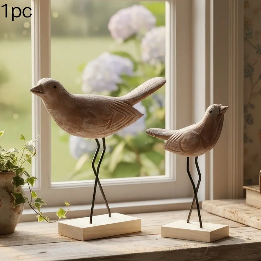 Rustic Creative Wooden Bird Sculpture, Home Decor for Living Room and Entryway, Unique Ornament for Interior Design, Sample Room Soft Furnishing