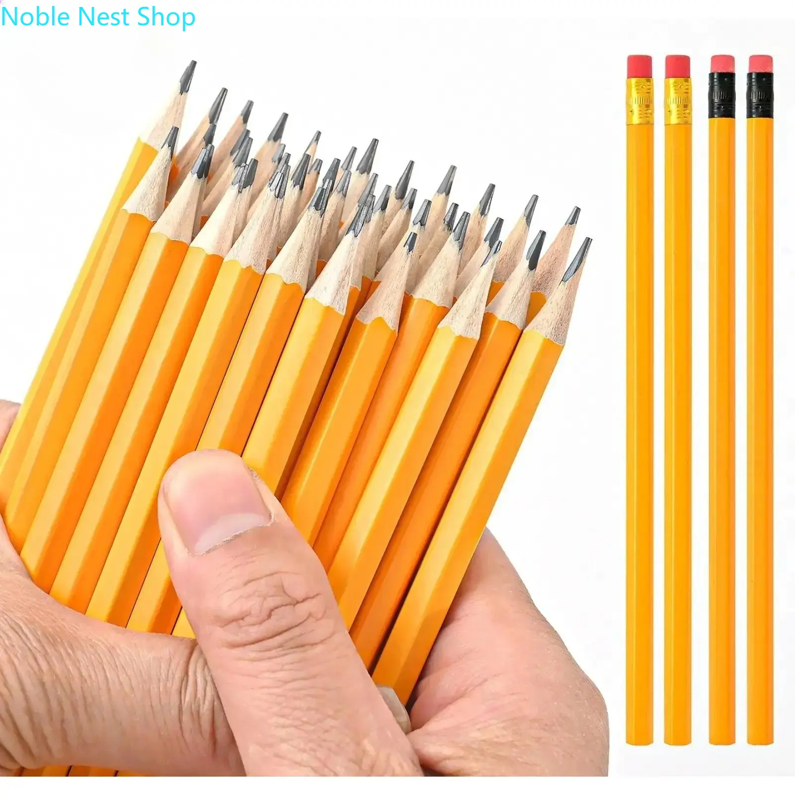 Yellow Hexagonal Graphite Pencils with Built-in Eraser, 20/50 Pcs HB Bulk Pack for School, Smooth Writing, and Art Creation, 20Pcs, 50Pcs Yellow Hexagonal Hb Pencils, Back-To-School