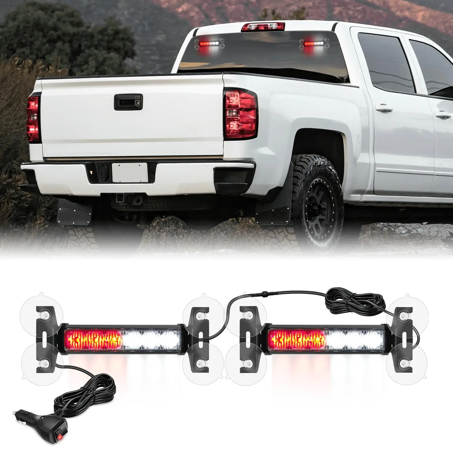 Nilight 12LED   Strobe Traffic Advisor Light Bar 2 in 1 Red White Dash   Safety Flashing Lights Front/Rear Windshield Construction Lights for Trucks Cars Plow Police Firefighter Vehicles