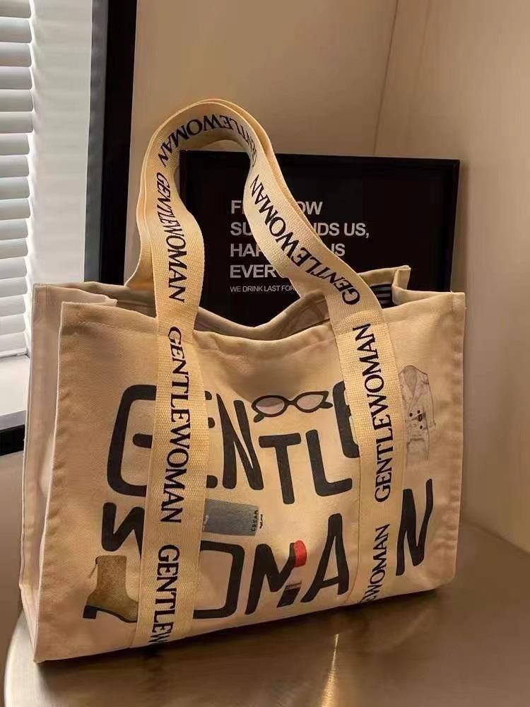 Summer single-shoulder canvas bag for women, large-capacity handbag for going out, versatile tote bag for students, class, and commuting