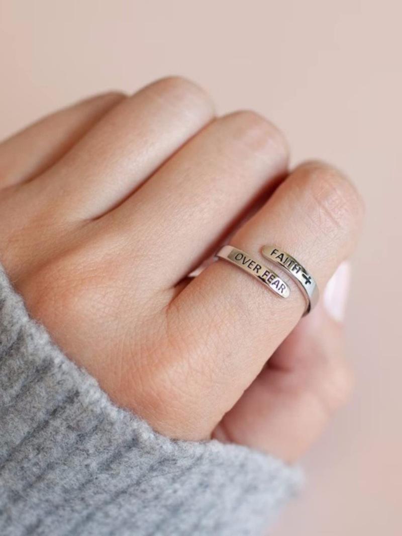 Elegant Letter Decor Cuff Ring, Alphabet Design Ring, Fashion Accessories for Both Men & Women, Casual Jewelry for Party, Daily Clothing Decor, Trendy All-match & Exquisite Jewelry for Birthday Gift