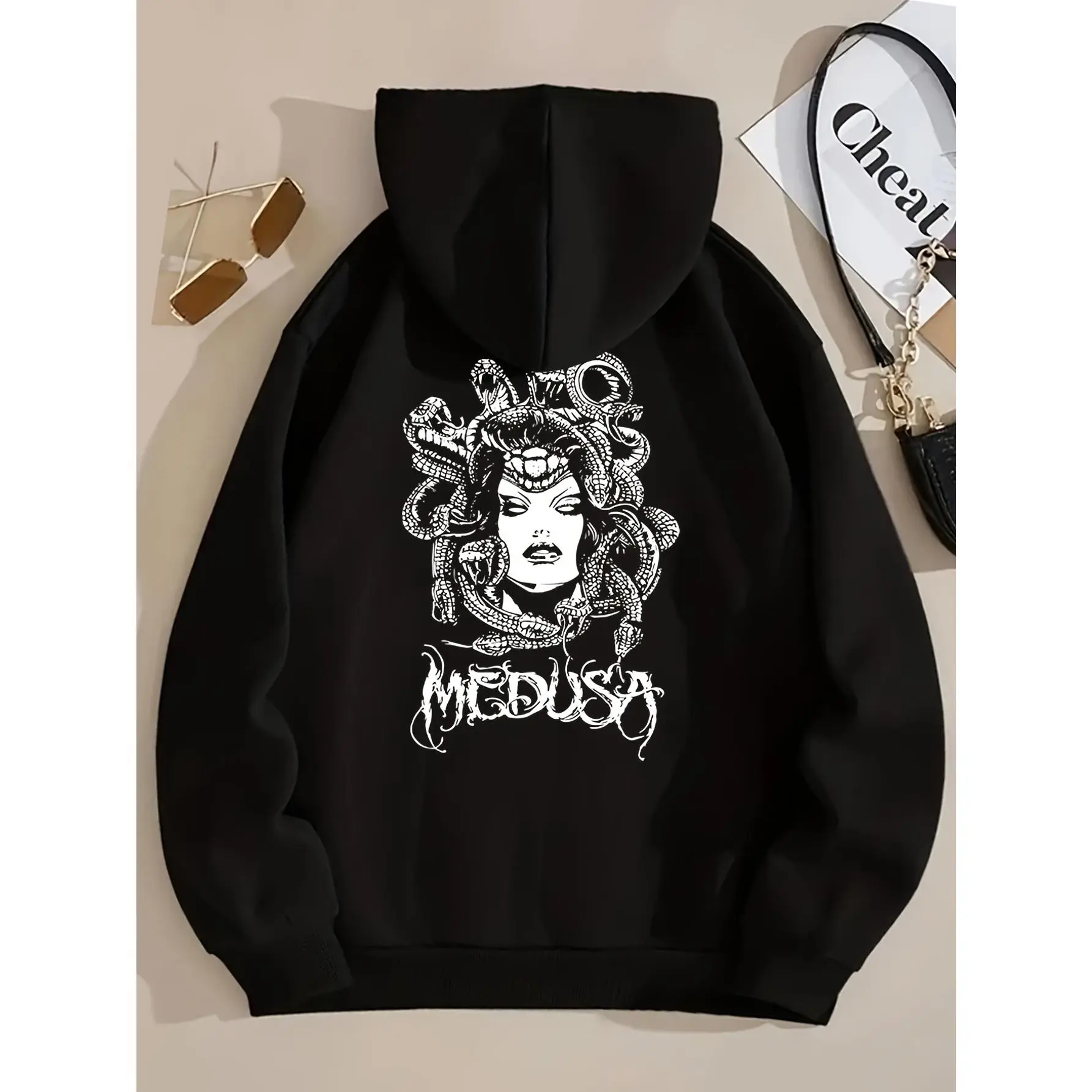 Women's Casual Hooded Sweatshirt - Lavender snake print pullover, front pocket design, warm and stylish for autumn and winter, machine washable, durable fabric, style