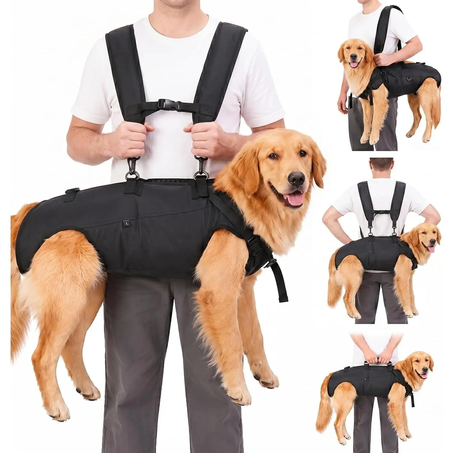 Dog Backpack Carrier Lift Harness - Emergency Sling Carry with Adjustable Straps & Lifting Handle, Help Support Full Body Up for Senior Dogs, Arthritis, Hiking (Large)
