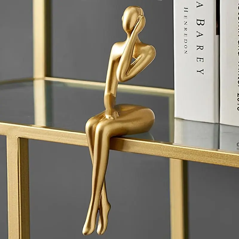 Golden Sitting Figure Sculpture, 1 Piece Modern Home Decor Figurine for Bookshelf, Mini Sitting Thinker Statue, Desktop Figurine, Decorative Ornaments, Modern Decorations #GLOBAL PICKS