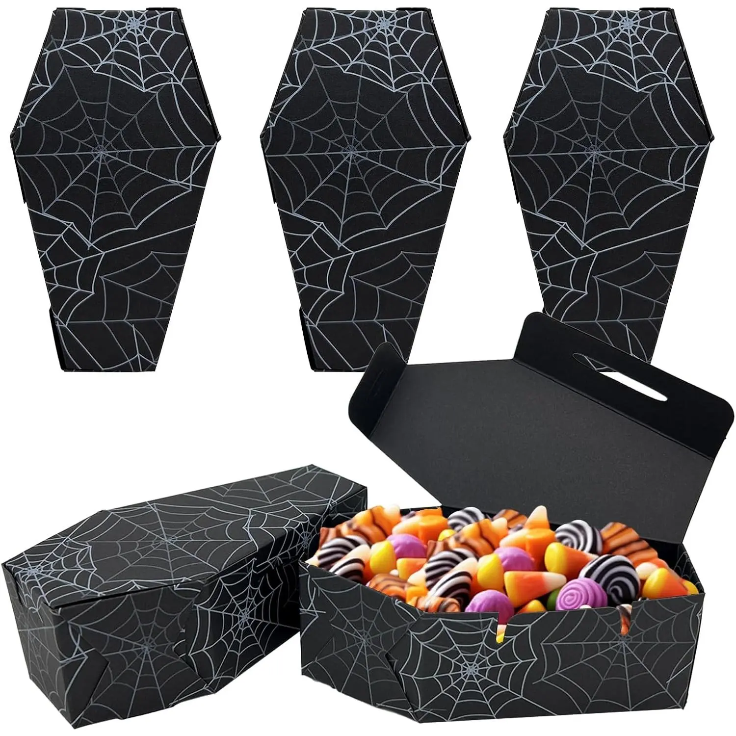 16 count Halloween Coffin Paper Boxes Snack Popcorn Box Candy Containers Trick Or  Bowl Halloween Party Supplies (Black)
