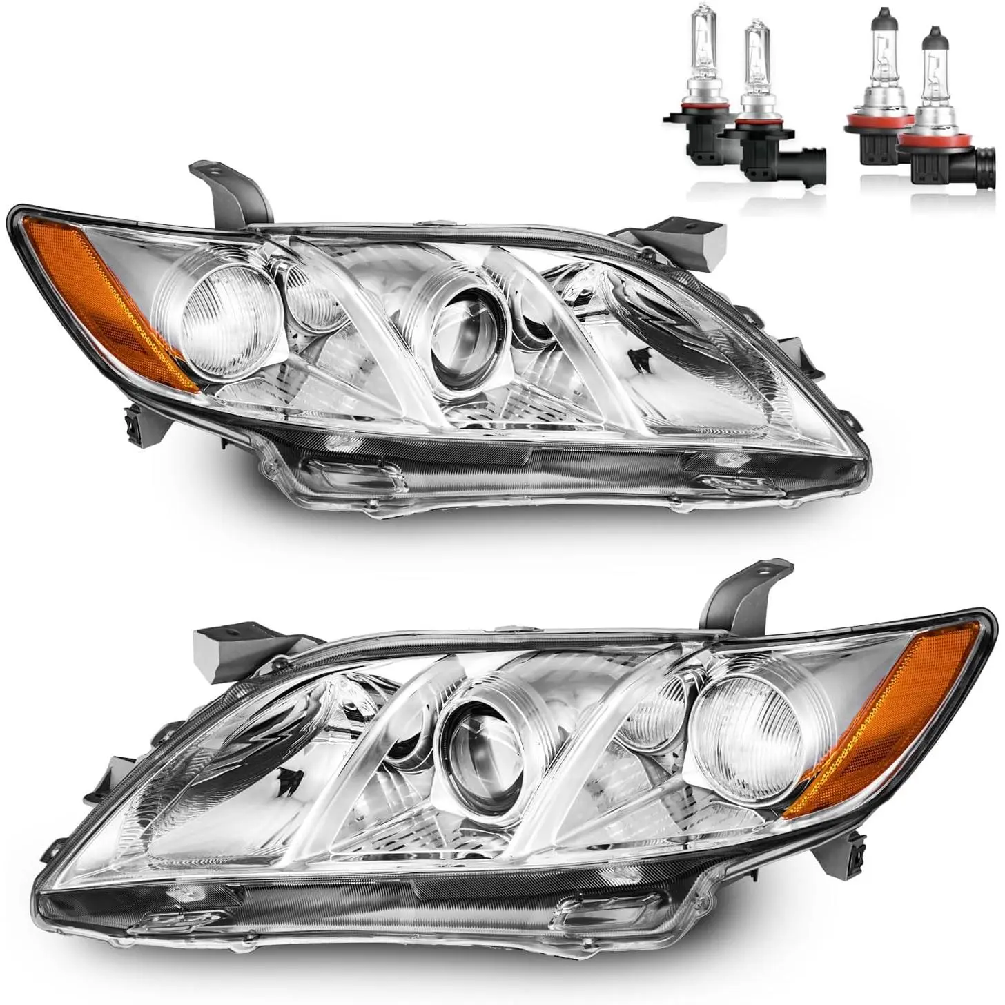 Halogen Headlights with Bulbs - OE Replacement Complete Pair for 2007-2009 Toyota Camry, Driver & Passenger Side Driver Side Set, Low/High Beams (Not Fit Hybrid Models)