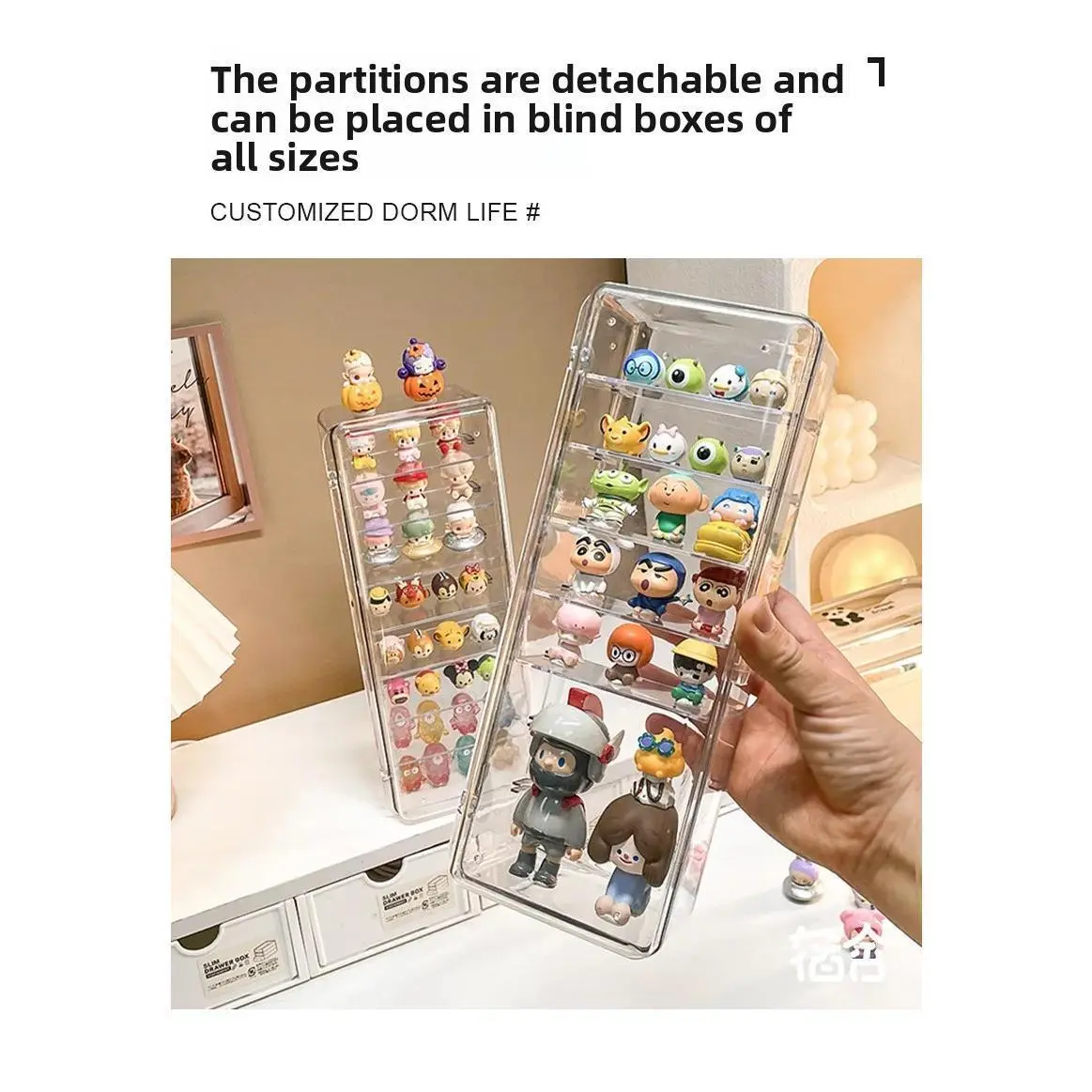 Mini Acrylic Display Stand Cute Particle Dustproof Flip Cover Figure Display Storage Box Desktop Organizer Jewelry Accessories